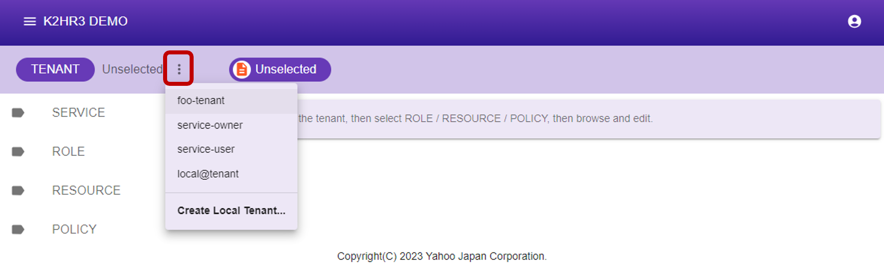 K2HR3 Usage Application - Select Tenant