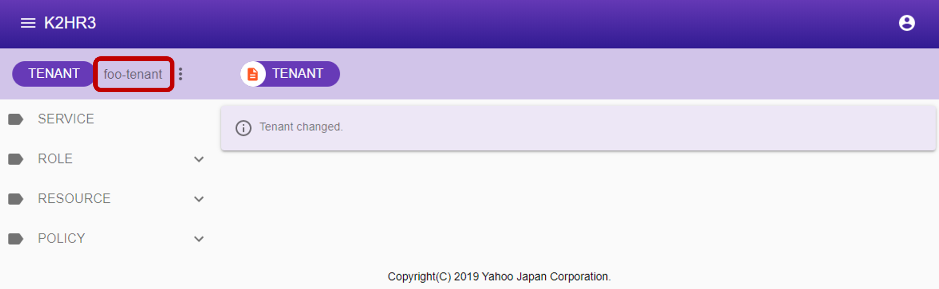 K2HR3 Usage Application - Selected Tenant