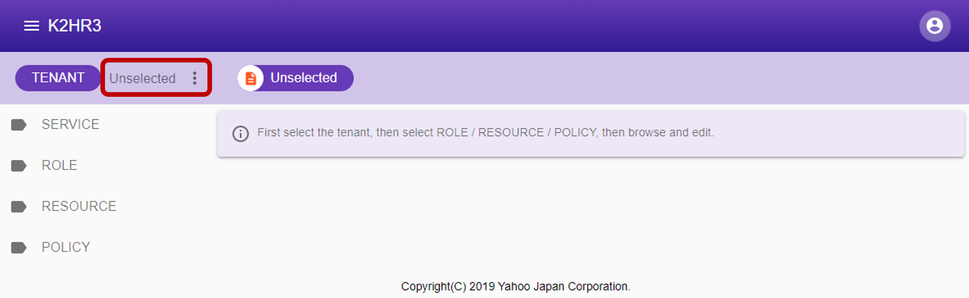 K2HR3 Usage Application - Select Tenant